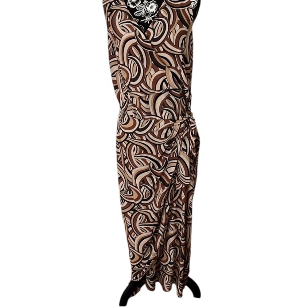 Spencer Jeremy size 12 brown & tan silk maxi dress wrap look
